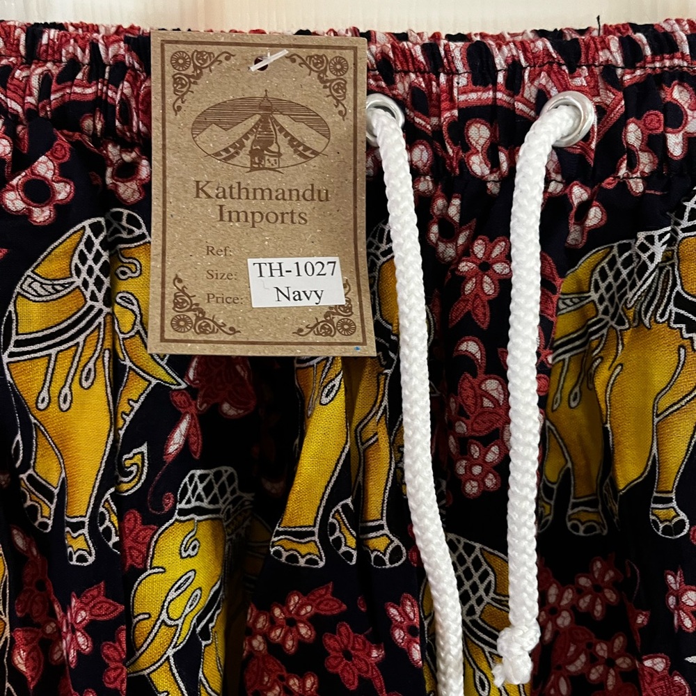 Kathmandu Navy and Yellow Elephant Print Pants NWT Size S - Picture 2 of 3